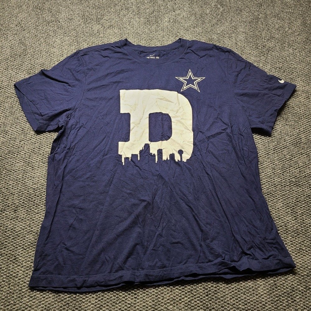Nike T Shirt Mens 2XL Blue Dallas Cowboys Dallas Skyline Football NFL Big Logo